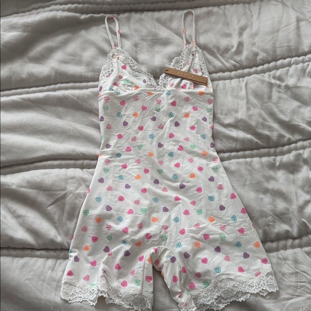 SKIMS Multicolor Heart Print Lace Trim Triangle Onesie